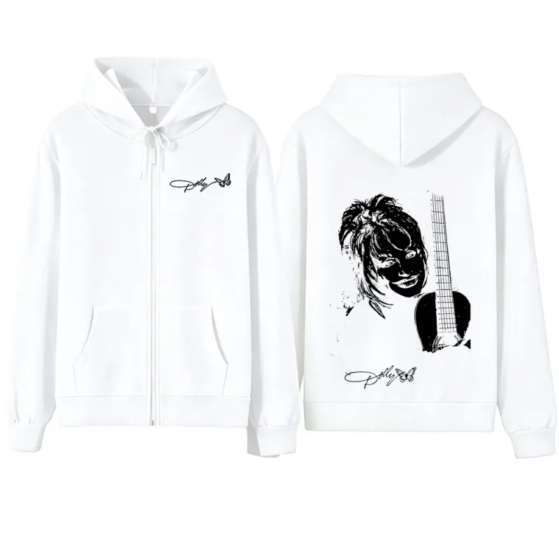 Dolly Parton Country Music Guitar Zipper Hoodies Men Women Fashion Long Sleeve Oversized Zip Up Hooded Sweatshirts Jackets Coats