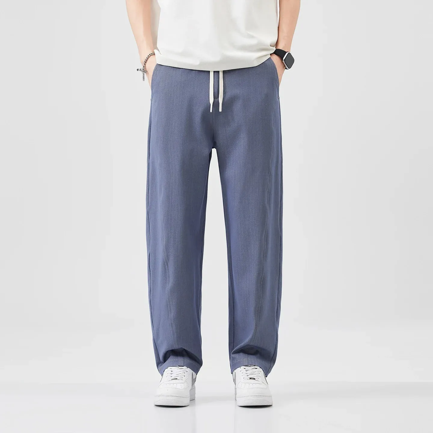 2026 High Quality Summer Thin Stripe Jeans Men Elastic Waist Breathe Straight Y2K Harajuku Korea Trousers Male Plus Size M-5XL