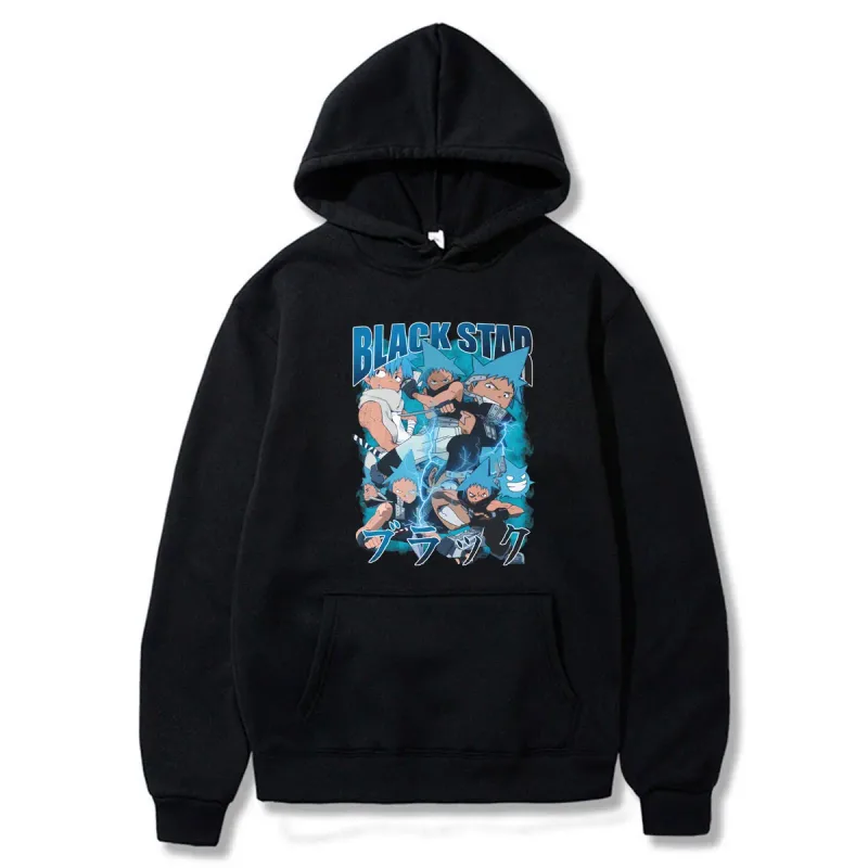Anime Soul Eater Black Star Graphic Print Men Women Funny Clothes Fashion Oversized Hoodies Winter Casual Long Sleeve Streetwear