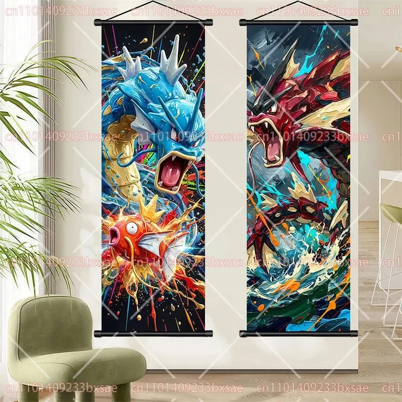 Anime Pokémon Gengar Charizard Kyogre Gyarados Mewtwo Rayquaza Cool Poster Hanging Scroll Painting Birthday Holiday Party Gift