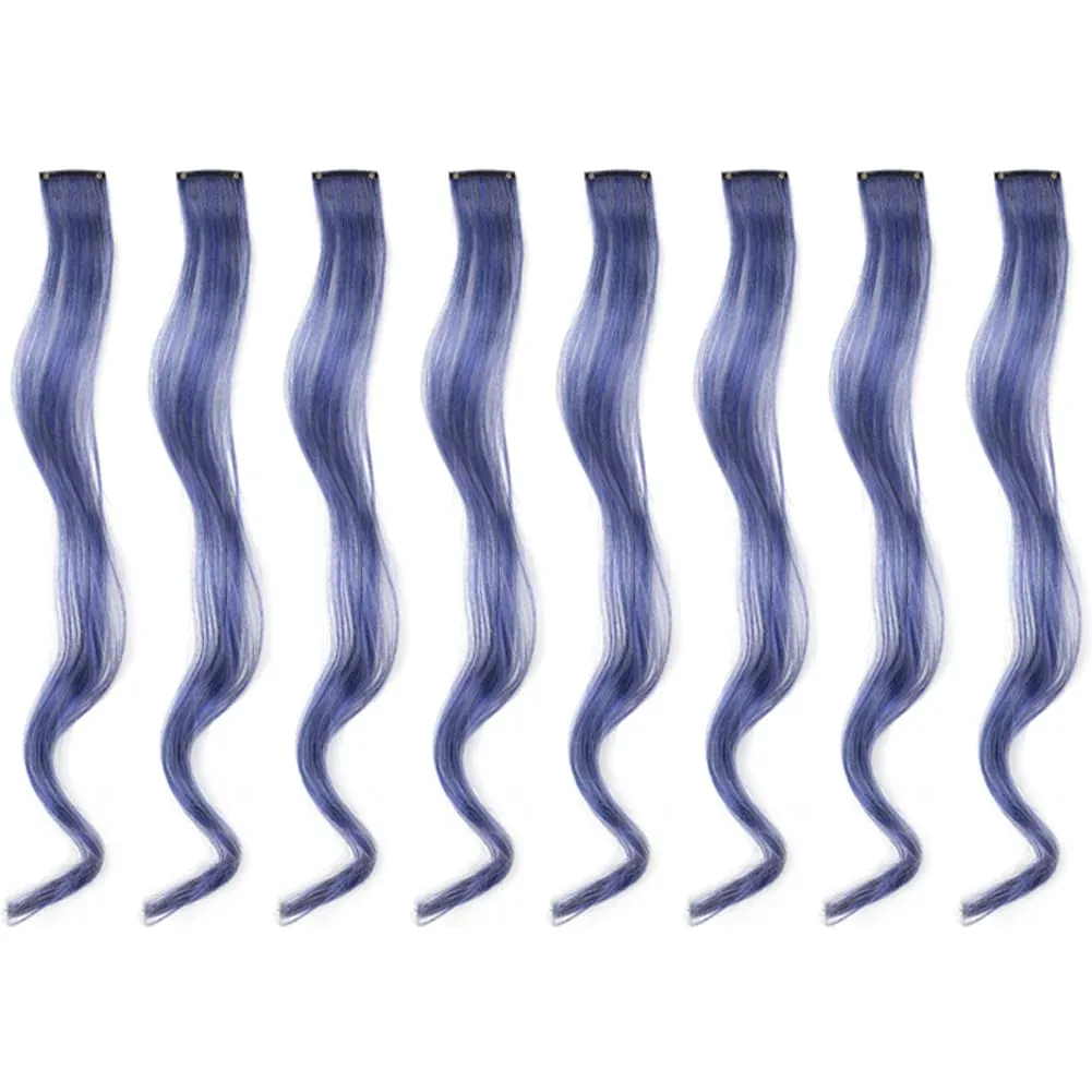 20 Inch Colourful Curly Wavy Party Highlights Clip in Synthetic Hairpieces 8 Pack Curly Colored Hair Extensions for Women