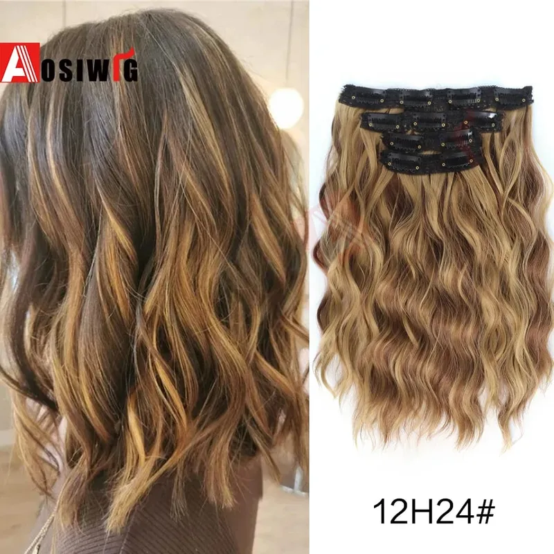 Synthetic 11 Clips Clips in Hair Extensions Long Curly Hairstyle Black Blonde Hairpieces Heat Resistant False Hair Daily Use