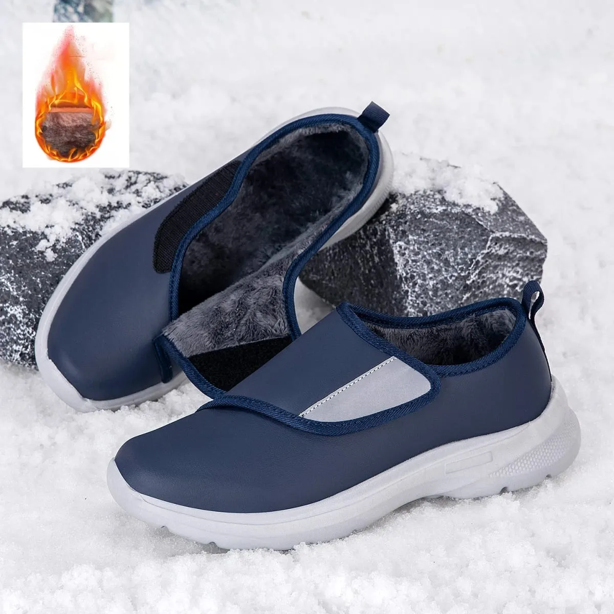 Tênis ortopédico masculino de couro para diabéticos, gancho ajustável e laço, sapatos abertos para pés inchados, sapatos confortáveis ​​para caminhada