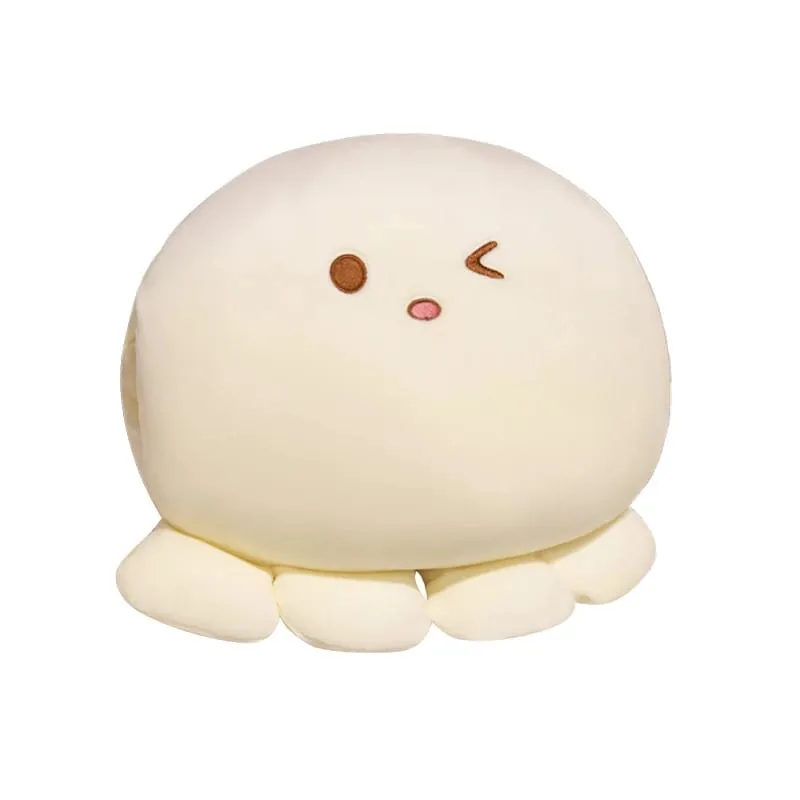 35cm Soft Octopus Plush Pillow Stuffed Ball Shape Aquatic Animal Warm Hands with Holes Warmer Cute Face Plushie Back Support