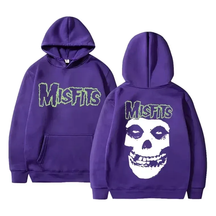 2026 Horror Punk Bizarre Skull Print Hoodie Men's Gothic Retro Loose Fleece Cotton Hoodie Rock Style Pullover Unisex