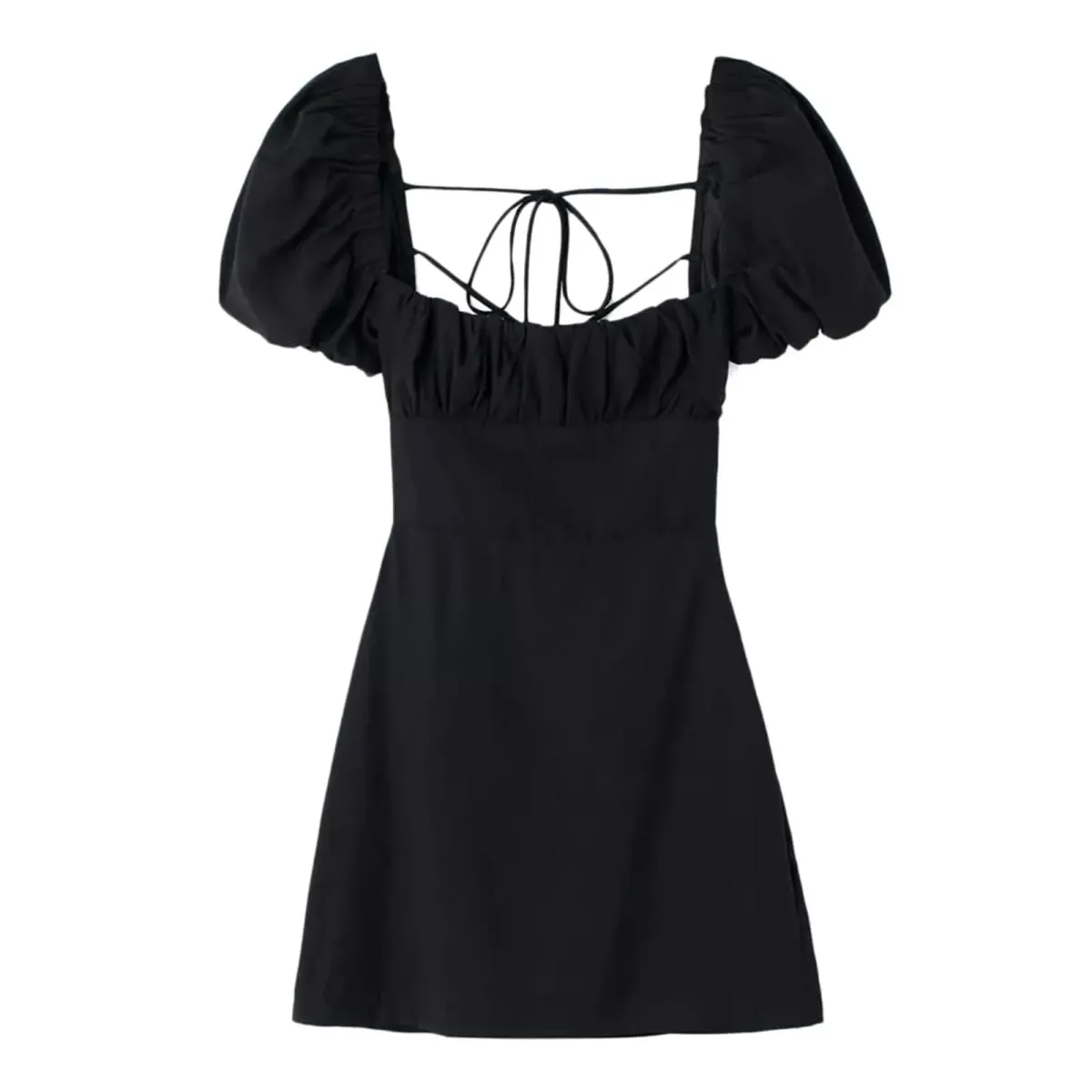 Summer Sexy Mini Dress Women Short Sleeved Lace Up Hollow Casual Backless Folds Bodycon Black Dress Party Elegant A-Line Dresses