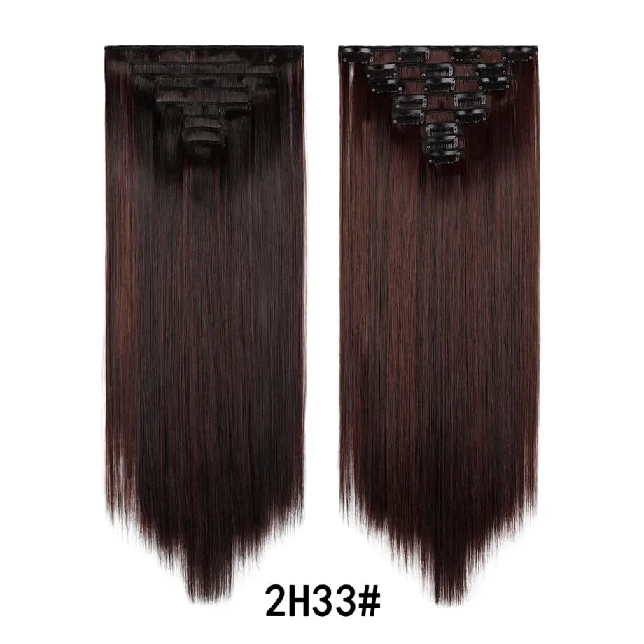 24 Inch 8Pcs Clip in Hair Extensions Long Straight Hair Extensions Soft Synthetic Hairpieces for Women Daily Fashion Hairstyle