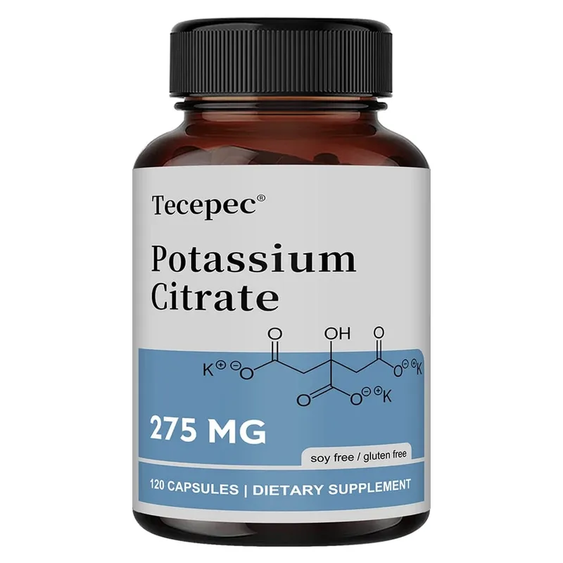 Potassium Citrate Supplement 275 Mg - 120 Capsules Non-GMO Gluten-Free for Heart Joint Bone Kidney Cell Health