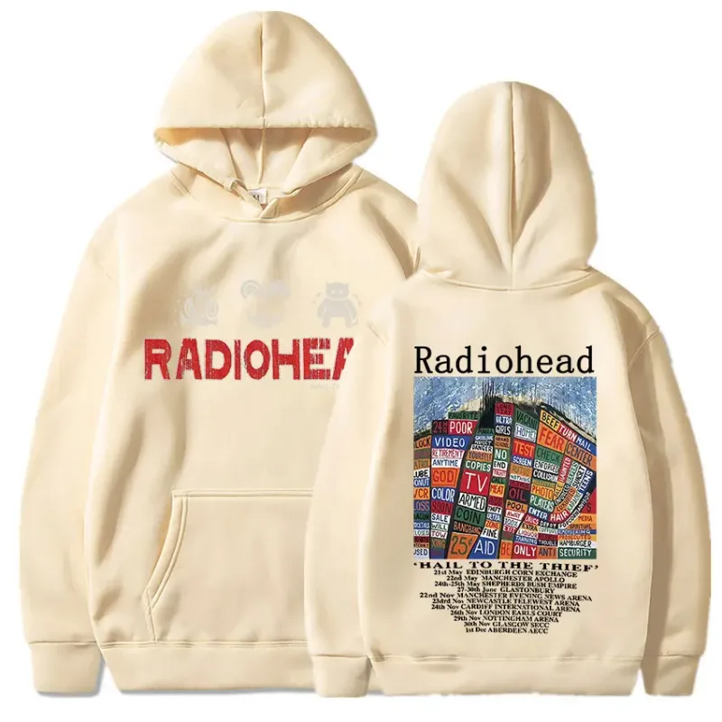Felpa con cappuccio con stampa vintage Radiohead Abbigliamento donna da uomo Pullover Hip Hop Rock Band Hail To The Thief Felpe con cappuccio per album musicale