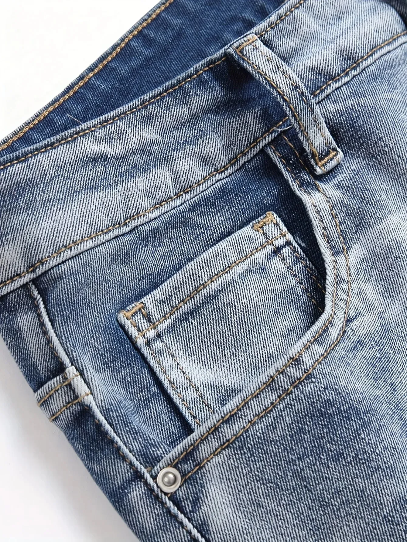 Men's Stretchy Denim Jeans Streetwear Tearing Patchwork Holes Ripped Denim Elastic Waist Casual Pants Slim Fit Straight Trousers