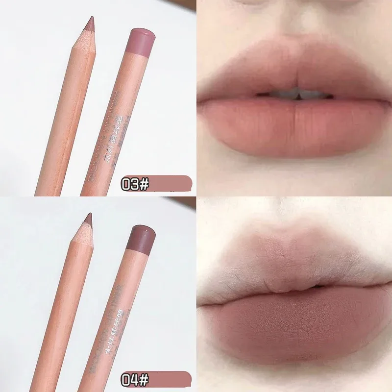 Wooden Matte Lip Liner Pencil Long Lasting Waterproof Nude Low Saturation Lip Pencil Natural Contour Lip Makeup for Beginners