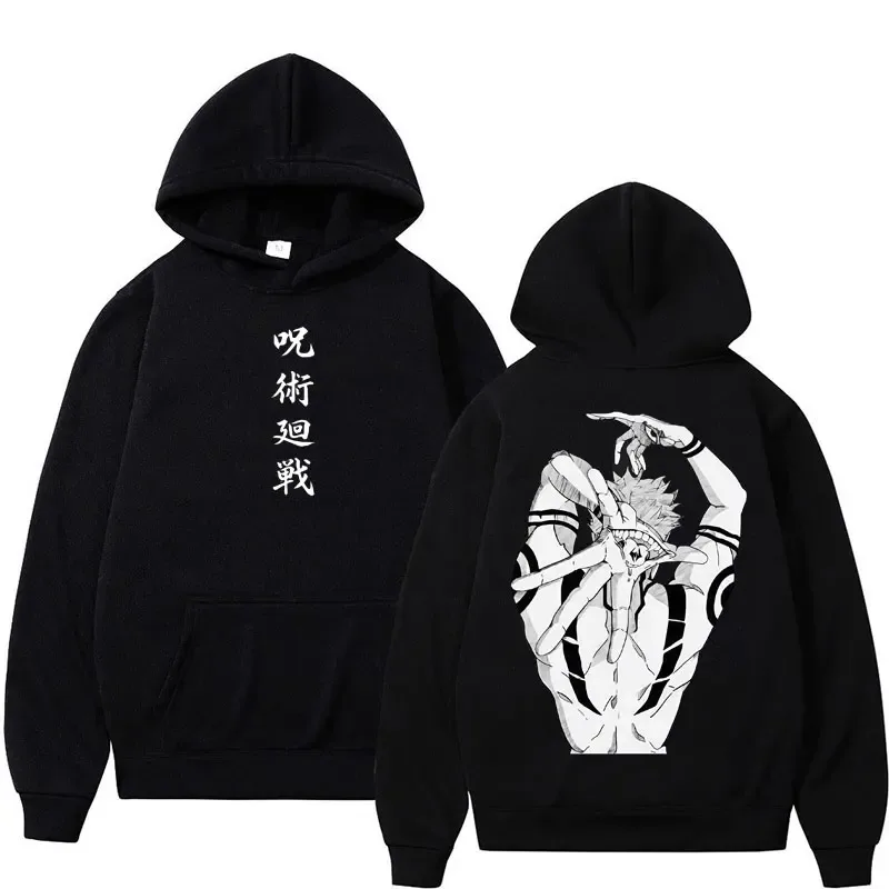 Anime Jujutsu Kaisen Sukuna Print Hoodies Harajuku Vintage Manga Men's Pullover Oversized Fleece Casual Cosplay Hoody Sweatshirt