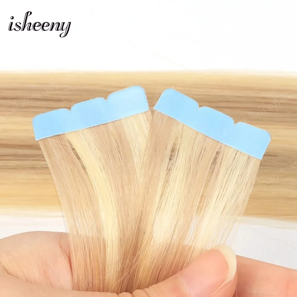 Isheeny Blonde Mini Tape in Human Hair Extensions 12-24 Inches Seamless Tape Hair On Glue Tape Tabs 10pcs/pack — image 15
