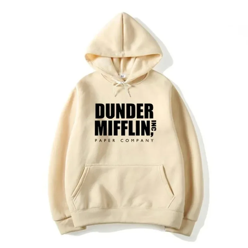 Dunder Mifflin Hoodie Paper Company Kantor Acara TV Slogan Minimalis Estetika Abu-abu Kaus Olahraga Kasual Kebesaran