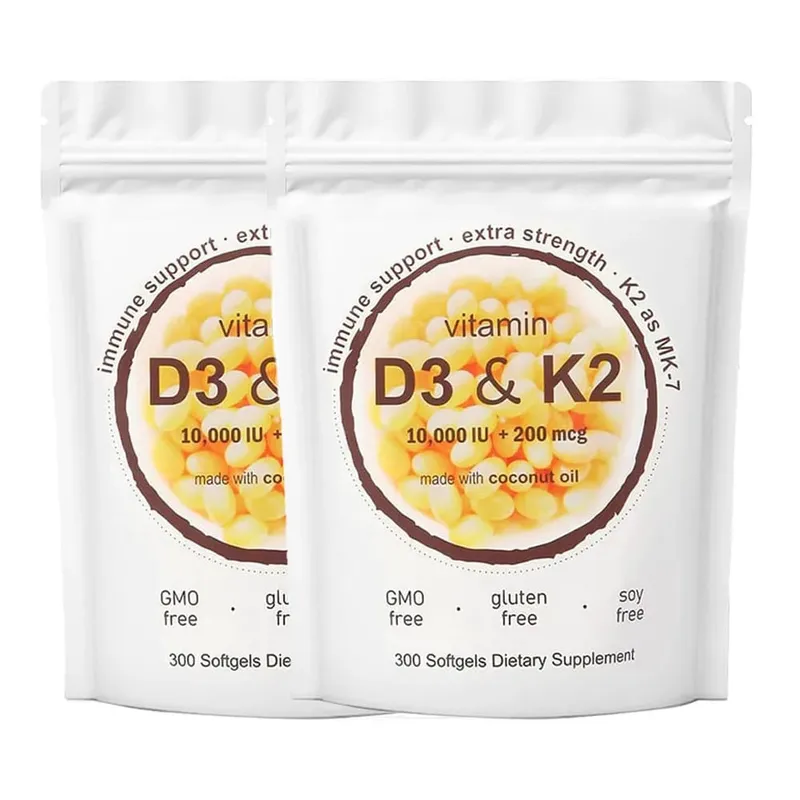 180/300 Vitamin D3 K2 Softgel Supplement with Coconut Oil - 2-in-1 Vitamins D & K Complex | Extra Strength Easy to Swallow