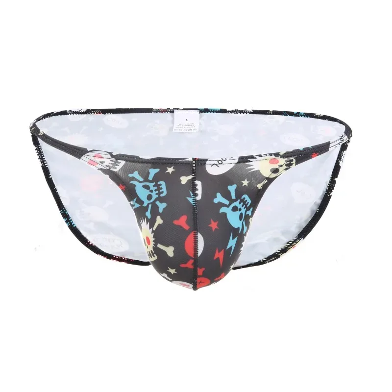 Men's Sexy Swim Briefs Maillot De Bain Bikini Swimsuit With Cool Funny Skull Print for Surf Beachwear Swimming Trunks