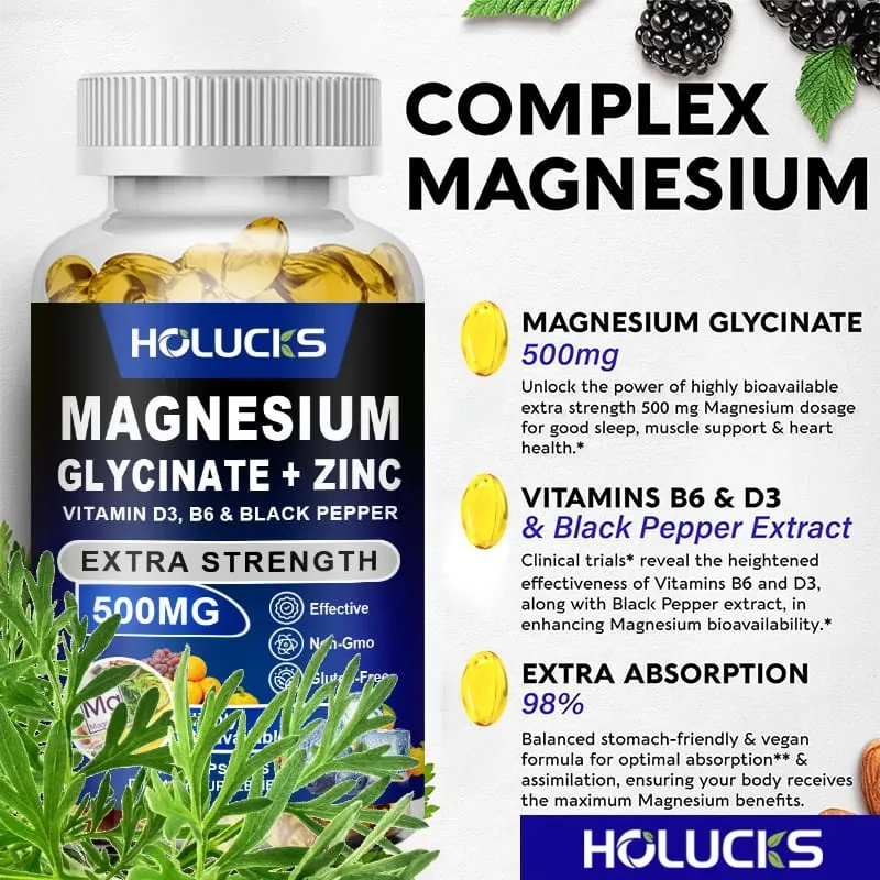 Magnesiumglycinaat en zinksupplement voor spiergewrichten Botenzymen en hartgezondheidsondersteuning Immuunontspanning Stemming