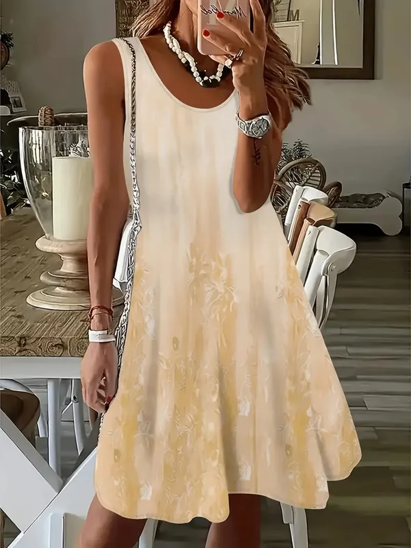 2026 Summer Women's Sleeveless Dresses Knee-Length Round-Neck Dresses Beach and Vacation Casual Dresses Printed Women's Dresses