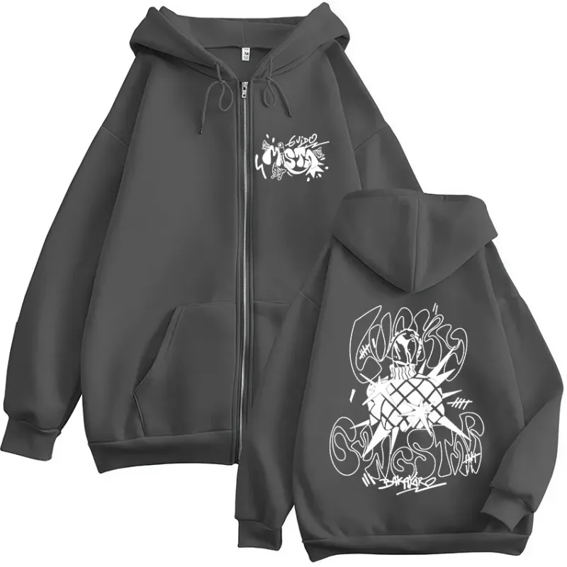 Anime Jojo Bizarre Adventure Guīdo Mista Zipper Hoodies Men's Women Zip Up Hooded Sweatshirts Fashion Jackets Coats Streetwear