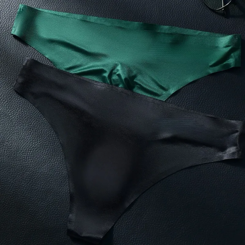 Men Seamless Ice Silk G-String Underwear 3D Bulge Pouch Low-rise T-Back Thongs Low Rise Men Bikini Briefs U Pouch Lingerie
