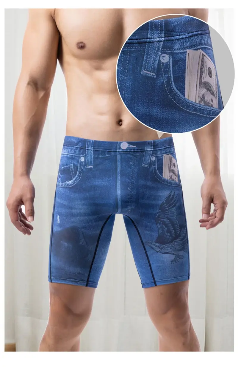 Thời Trang Mới Quần Lót Ice Silk Quần Short Boxer Dài Cho Nam Kích Thước Lớn Demin Jean Phong Cách Quần Lót Nam Cao Cấp Kéo Dài Quần Lót