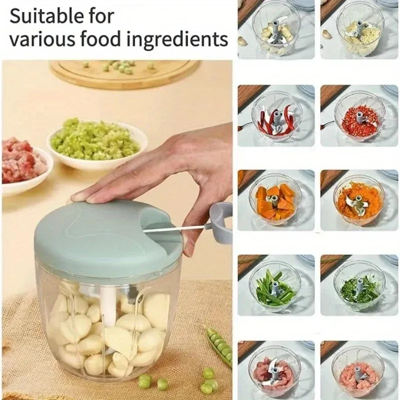 Garlic Mincer Hand Cutter - Hand Pull String Food Processor Vegetable Chopper - for Onion Ginger Fruits Nuts Dishwasher Safe
