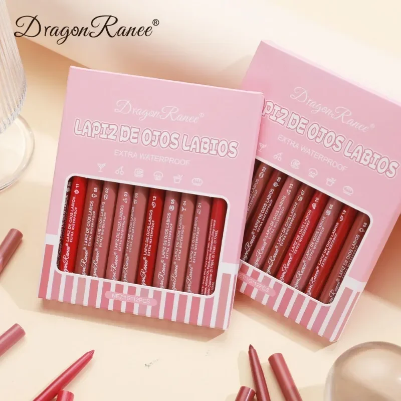Vandtæt mat lipliner blyant Sexet rød kontur læbefarvet læbestift Holdbar fugtgivende Non-stick kop Læber Makeup 12 farver