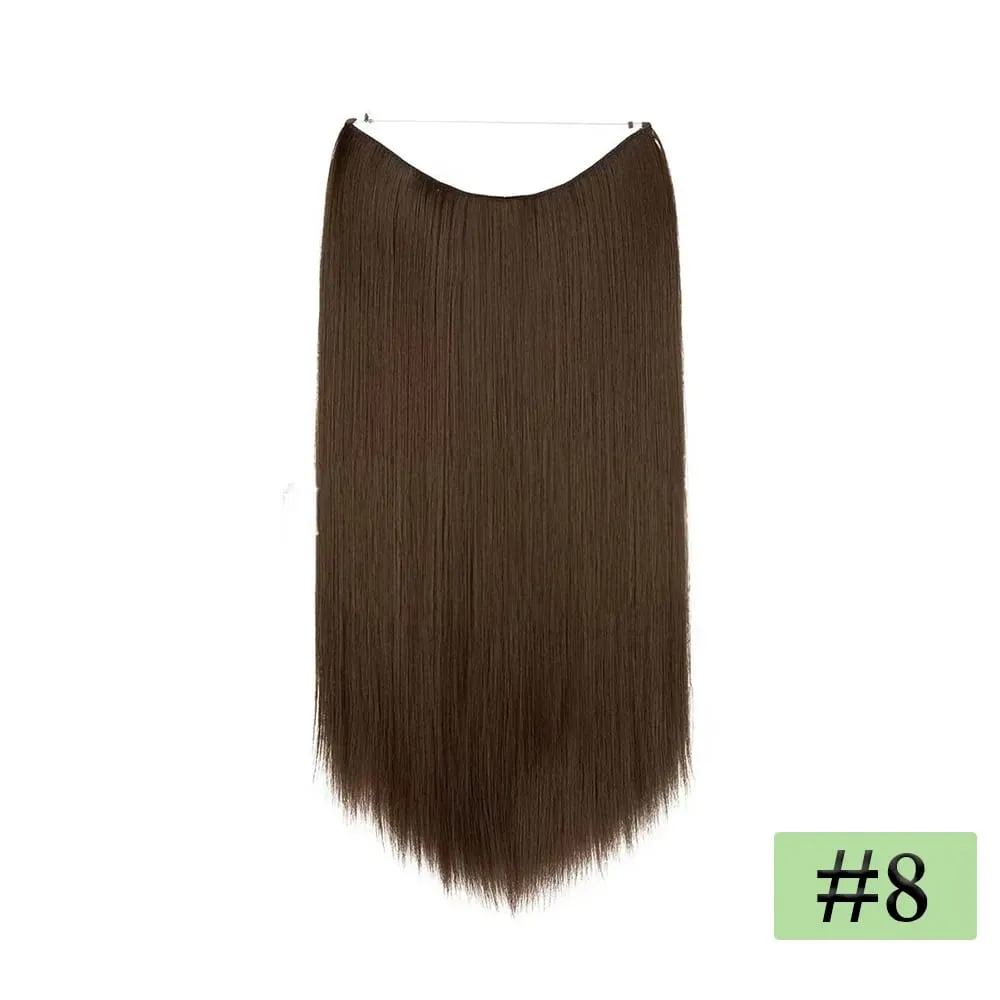 22" Long Straight Invisible Halo Hair Extensions 120g/pc 27-613 Blonde Synthetic Fish Hair Pieces Ombre Brown Wire Clip In Hair