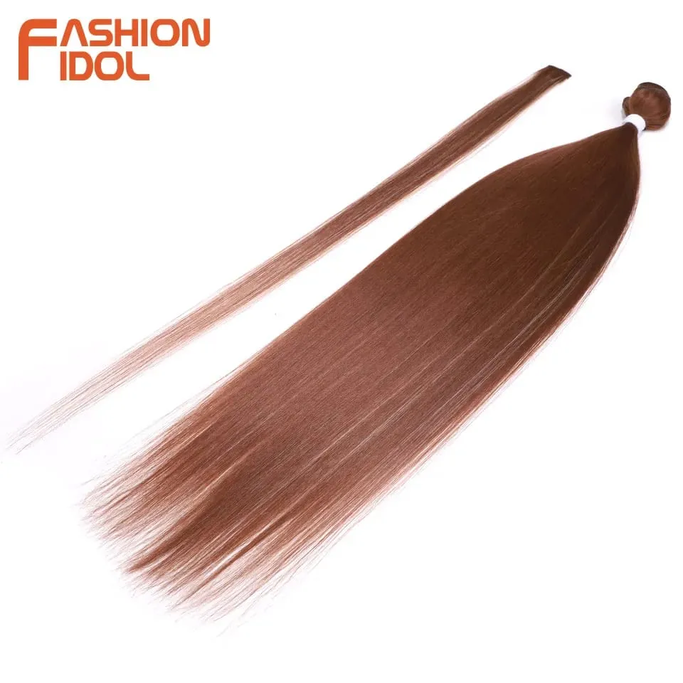 30inch/75cm Yaki Straight Hair Synthetic Hair Bundles High Temperature Fiber Brown Gift Clip in Fake Hair Extension
