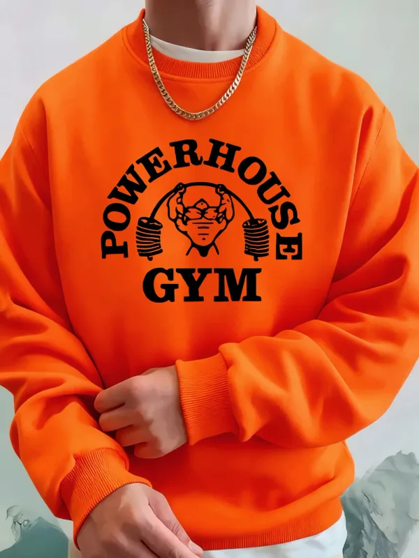 Powerhouse Gym Letter Printing Men Sweatshirts Winter Fleece Warm Hoodie Korean Loose Crewneck Pullovers Hip Hop Male Clothes