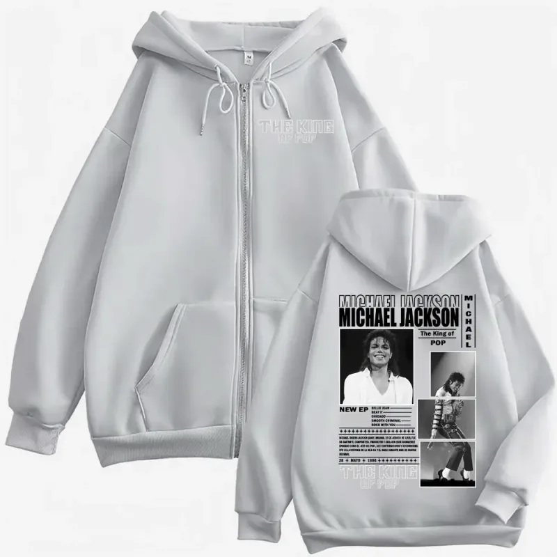King of Pop Michael Jackson Bad Era Zipper Hoodies Men Women Fashion Hip Hop Jacket Sweatshirt Cozy Long Sleeve Zip Up Pullovers