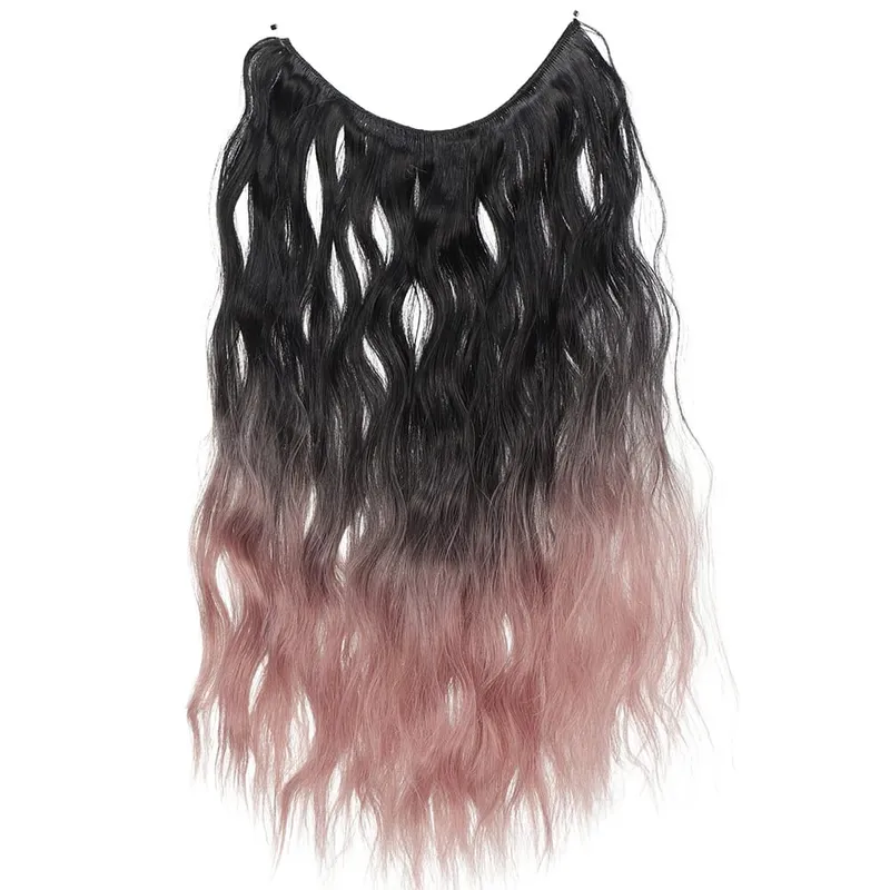 20" Invisible Wire Hair Extensions No Clip One Piece Natural Synthetic Long Hair Secret Fish Line Hairpiece Soft Thick for Women