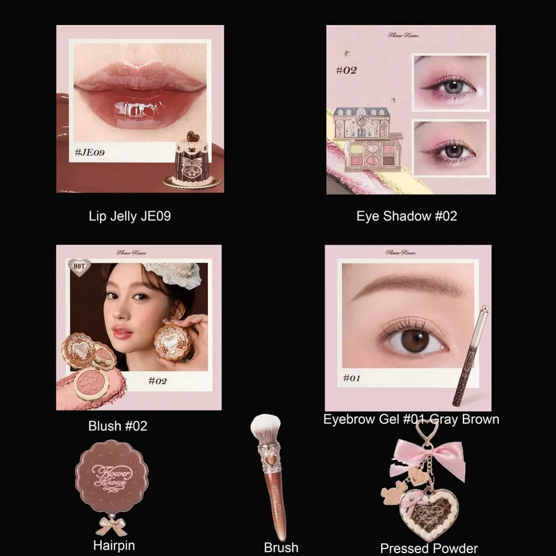 Flower Know Little Angel Collection Kotak Hadiah Makeup Eyeshadow Blush Cream Matte Lipstik Highlighter Kit Lengkap Semua Dalam Satu