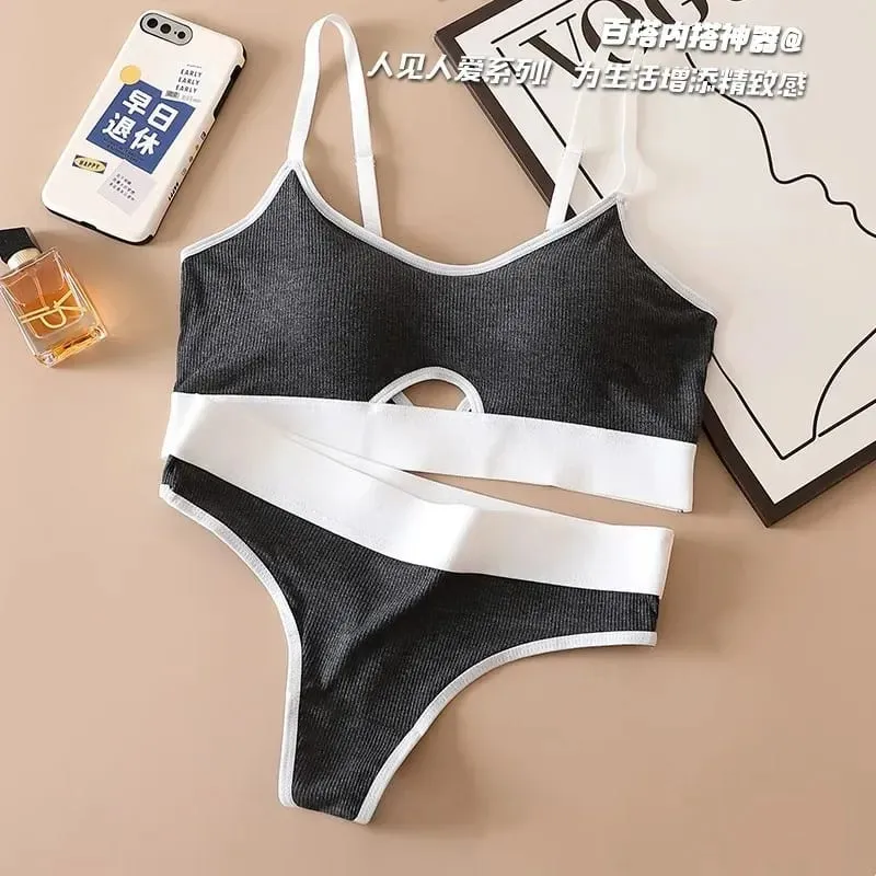 Seamless Bras Sports Bra And Panties Set Women Hollow Out Cotton Underwear U Back Push Up Bras Comfort Sexy Set Lingerie