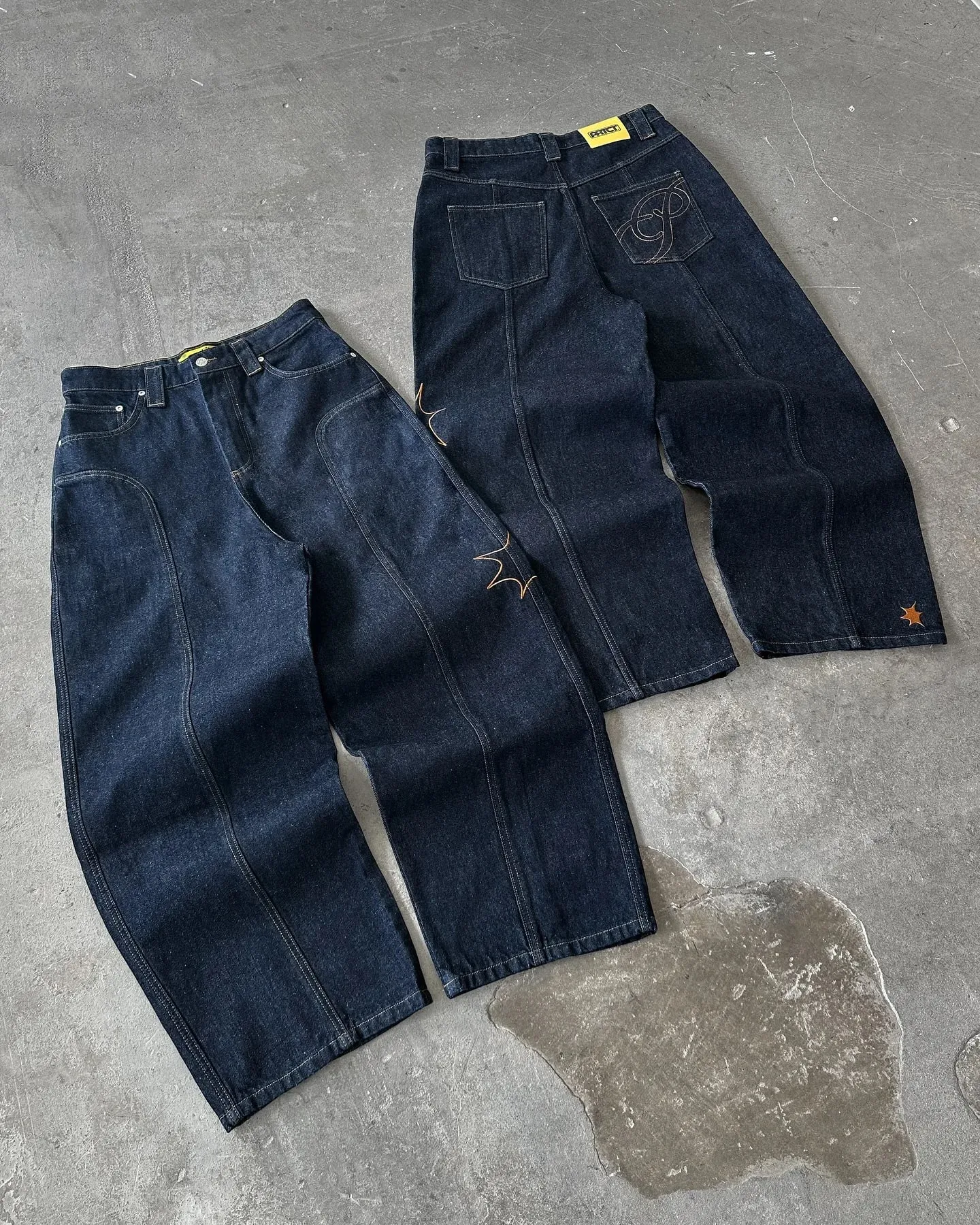 Y2K Star Embroidery Baggy Jeans Men Women Streetwear Dark Blue Wide Leg Denim Pants Hip Hop Vintage Straight Trousers