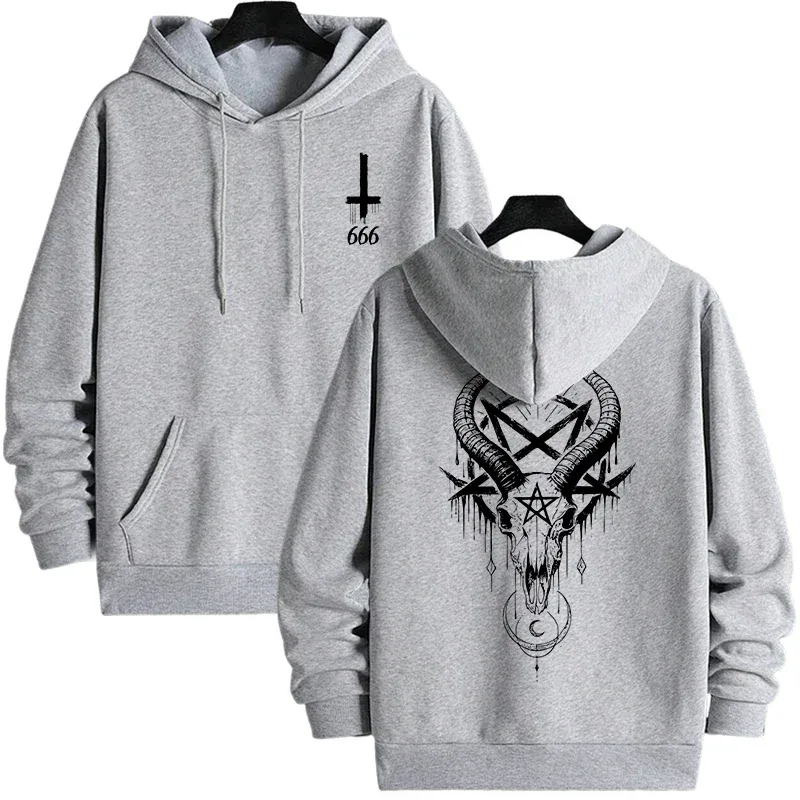 Autumn Winter Male Top Casual Pullover 666 & Inverted Cross Men's Gothic Hoodies Demonic Horror Face Print Sweatshirt Streetwear