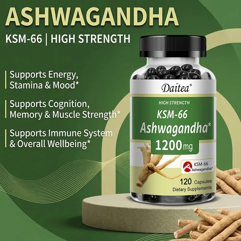 KSM-66 Ashwagandha 1200mg Capsules Stress Relief Energy Focus Muscle Recovery & Mood Support Improves Athletic Performance