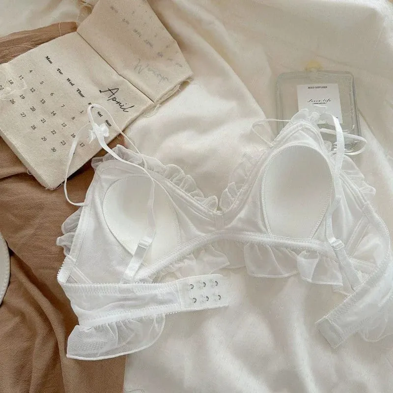 Sexy Lace Bra Thin Breathable Small Breasts Gathered Anti-Sagging Comfortable Non-steel Ring Bow Tie Girls Underwear Set