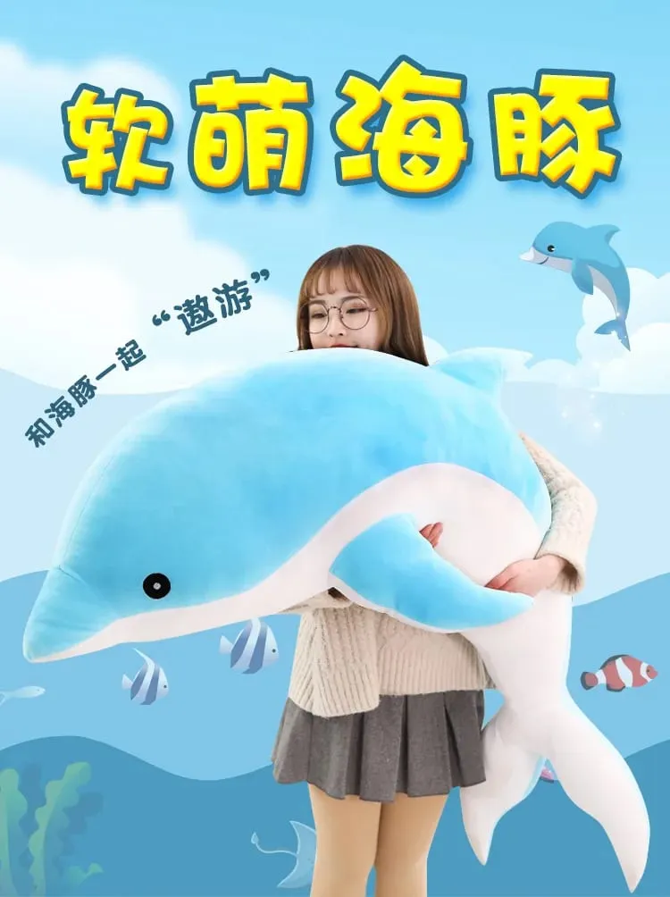 Children Dolphin Pillow Doll Sleeping On Bed Girl Doll Birthday Gift Ocean World Plush Toy for Kids Large Doll Peluches Gifit