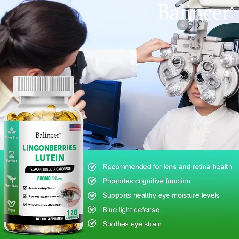 Cápsulas de luteína Balincer com suplemento dietético de vitamina zeaxantina para suporte à saúde ocular 120/60/30 cápsulas moles fáceis de engolir