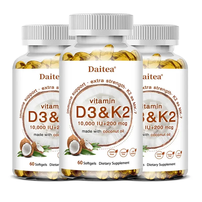 2-in-1 Vitamin D3 K2 Supplement Softgel 10000 IU VIT D3 + 200 MCG Vitamin K2 Support Calcium Absorption in Bones