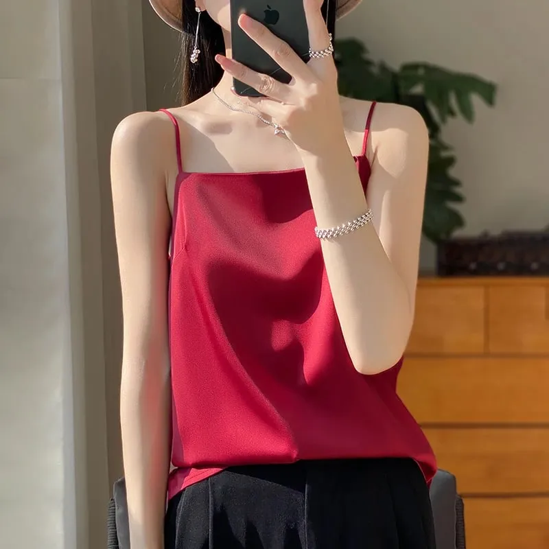 Ny is silke sexet satin rem dame forår/sommer vest ensfarvet ærmeløs sexet komfortabel silke undertøj vest RW-D19
