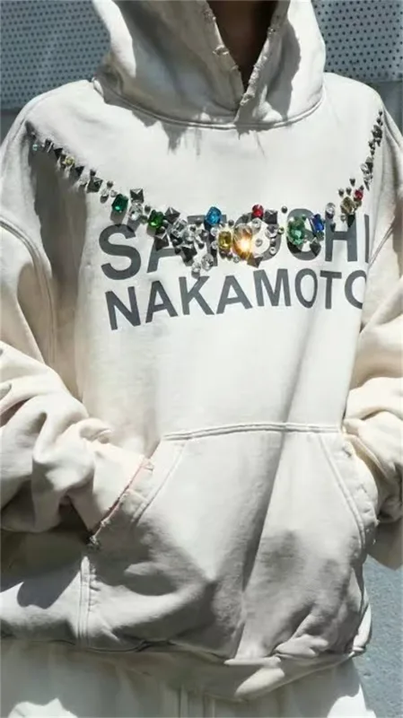 Autumn/Winter SN Necklace Letter Print Washed Vintage Hoodie High Street Casual Cotton Loose Sports Versatile Trendy Tops Men