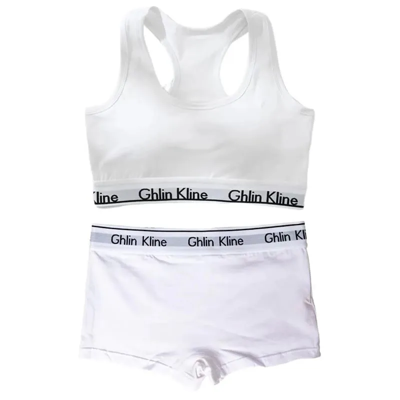 Women's Cotton Sports Bra Set with Padded Underwear And Flat Angle Sports Shorts Comfortable Breathable