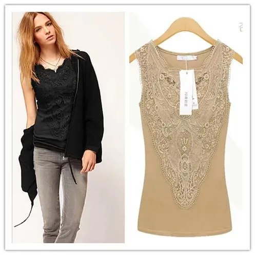 New Women shirt Casual Sexy Lace Tops Slim Vest Bottoming