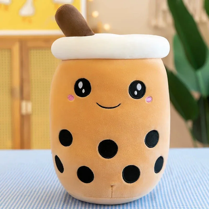 Roztomilý plněný Boba Plyšový Bubble Tea Skutečný Bubo Food Hrnek na mléko Plyšový polštář Měkký Kawaii Plyšové hračky Dárky pro děti Dospělý 24CM~