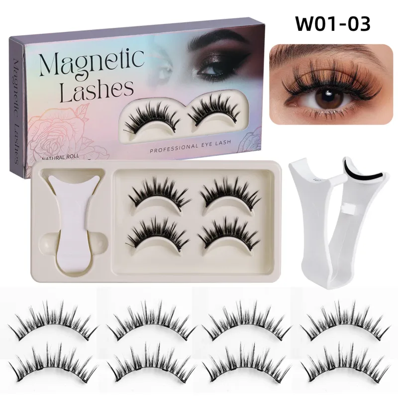 2Pairs Magnetic Eyelashes 3D Natural False Eyelash Reusable Easy Wear Eye Makeup Set Gluee-free Lashes