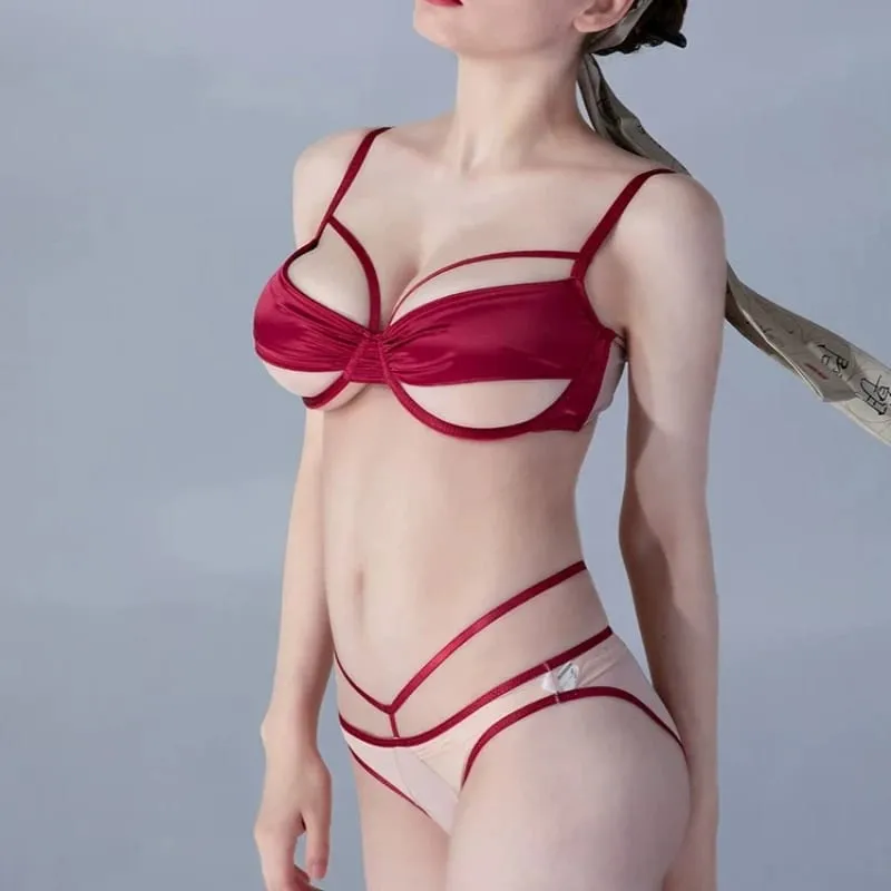 Set Pakaian Dalam Pelangsingan Cawan Nipis Baharu Wanita Lembut Underwire Tekan Ke Atas Kesan Meminimumkan Mengumpul Bonjolan Sebelah Anti Kendur Lembut — image 3