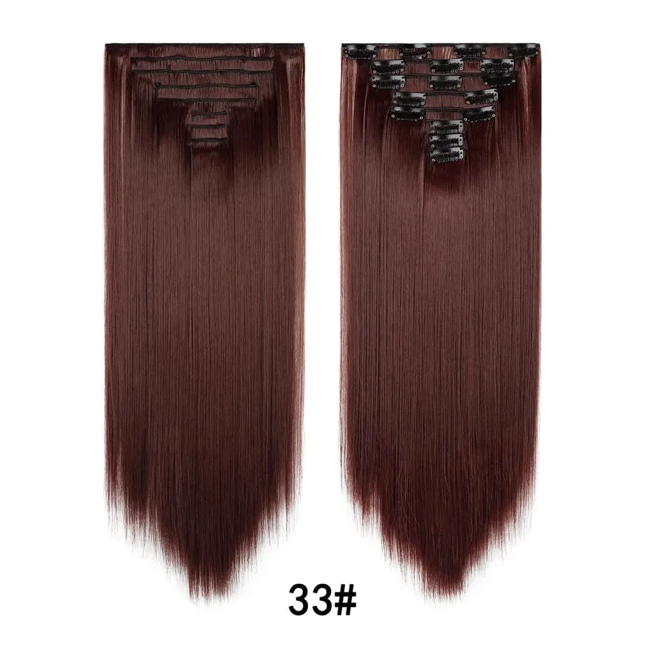 24 Inch 8Pcs Clip in Hair Extensions Long Straight Hair Extensions Soft Synthetic Hairpieces for Women Daily Fashion Hairstyle