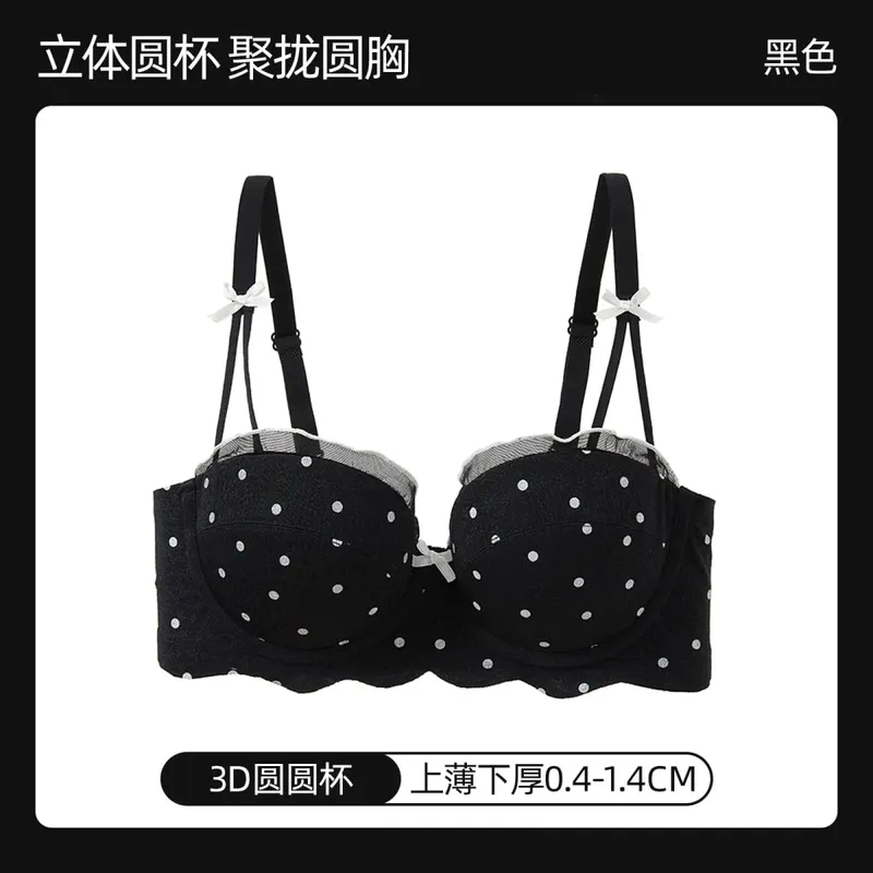 Ensemble Soutien-Gorge French Coquette à Pois Sans Armature Effet Push Up Pour Petite Poitrine Forme Pêche Confortable et Sexy